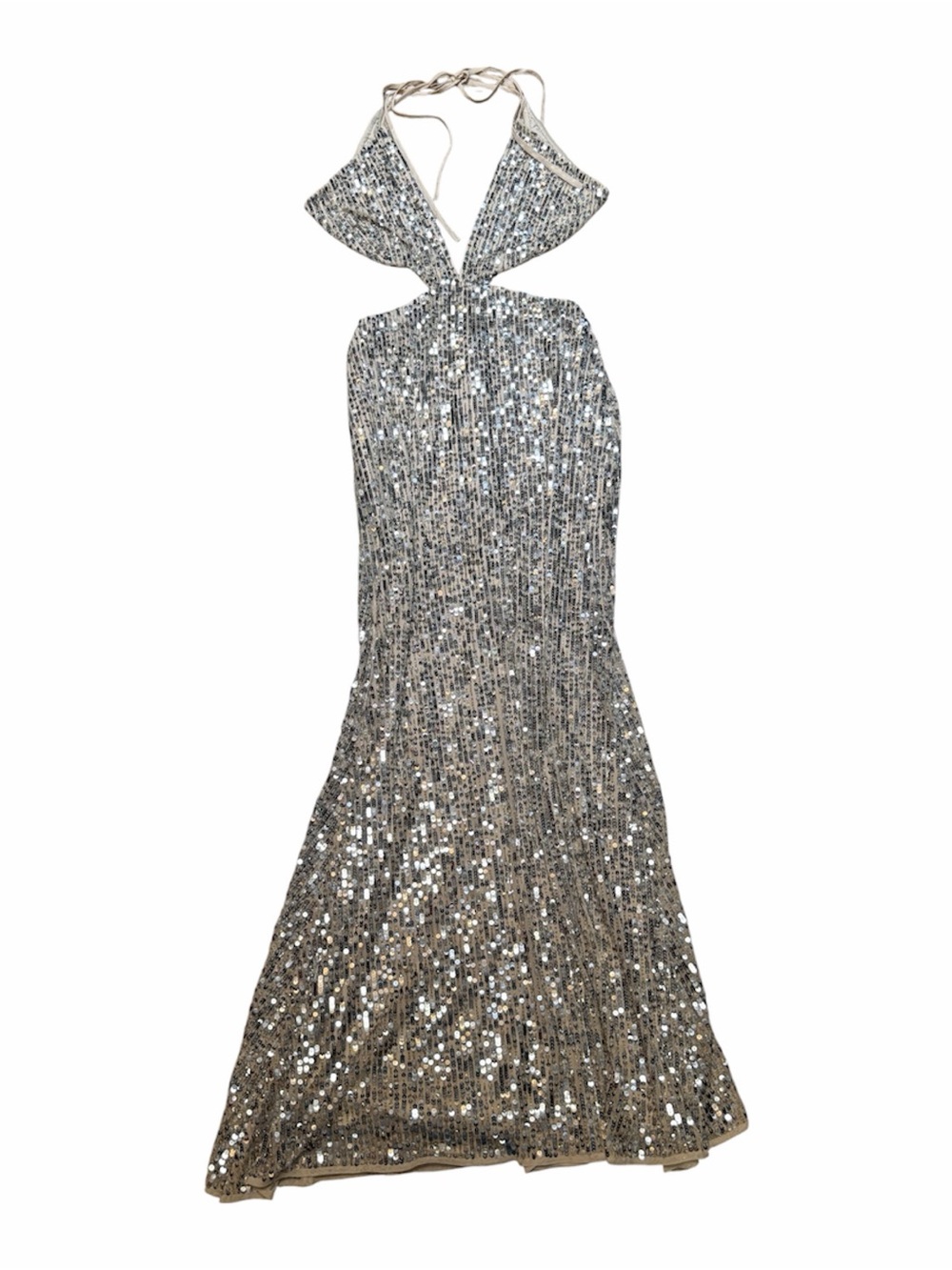 Mac Duggal 93977 Plunging Halter Sequin Cutout Gown – Size 6